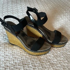 Charles by Charles David black elastic wedge sandals, women’s size 10.